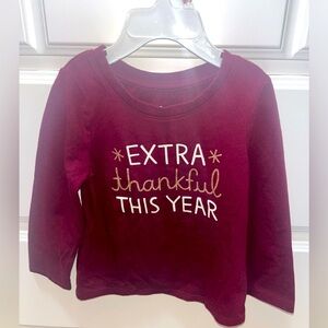 Cat & Jack Long Sleeve Maroon Thanksgiving Shirt - Size 2T
